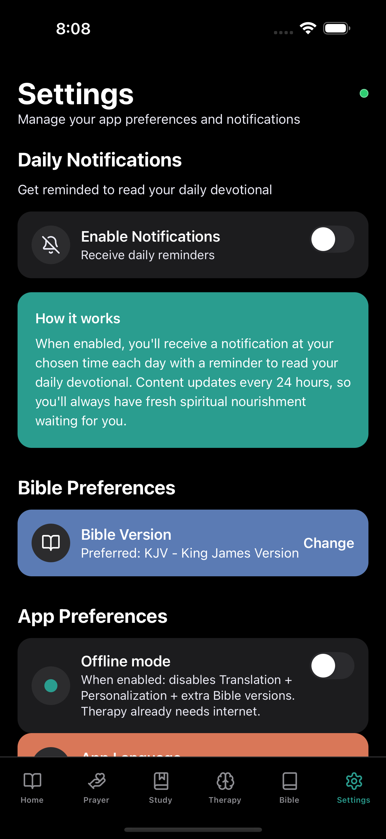 Settings & Offline Mode